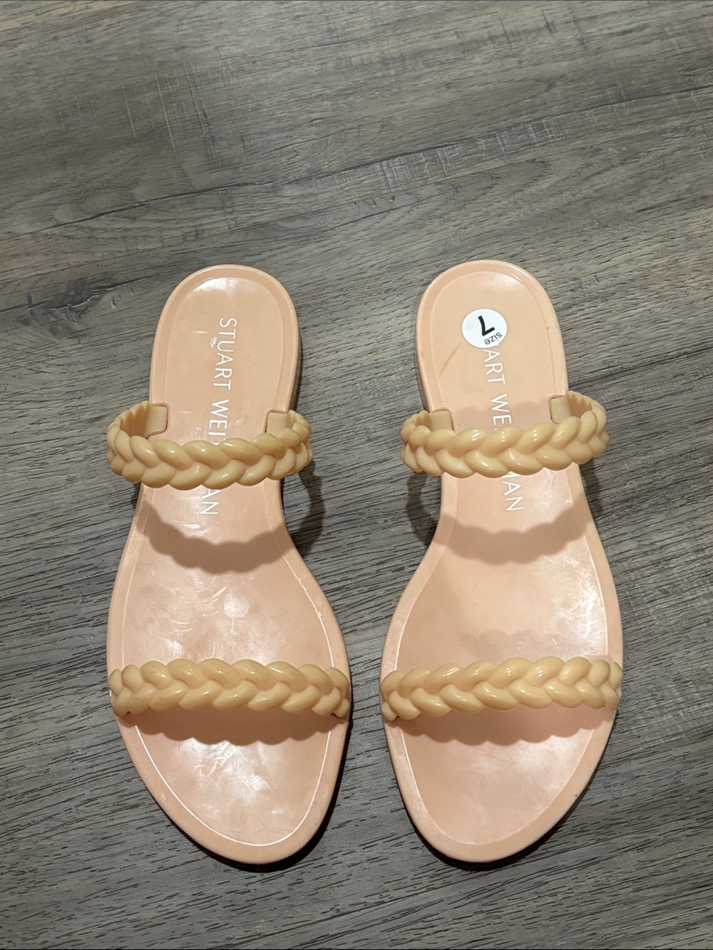 Stuart Weitzman Braidis Sawyer Jelly-Strap Slide Sandals in Peach 7